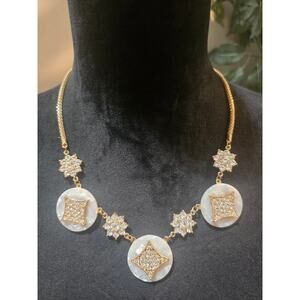 Time and Tru Gold Chain Statement Necklace Lobster Clasp And Crystal Accents